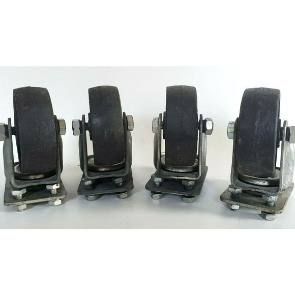 Industrial Factory Cast Iron Swivel Castors w/ Bolts, Vtg Heavy Duty 3.5" Wheels - Picture 2 of 12